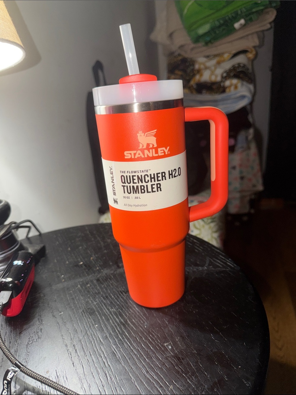 30oz orange color Stanley tumbler with straw lid